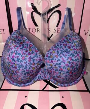 Victorias Secret Bra Lined Demi 34DD Blue Floral